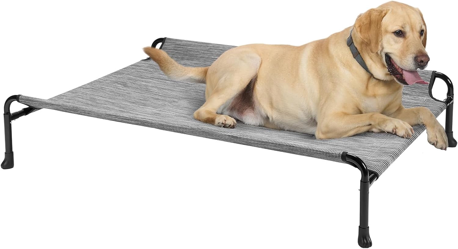 Elevated Dog Bed, Raised Dog Cots for Large Dogs, Waterproof Outdoor Dogs Bed, Cooling Pet Hammock with Guardrail, Upgraded Non-Slip Feet, Breathable Teslin Mesh, Black Silver, 41x 27 inches