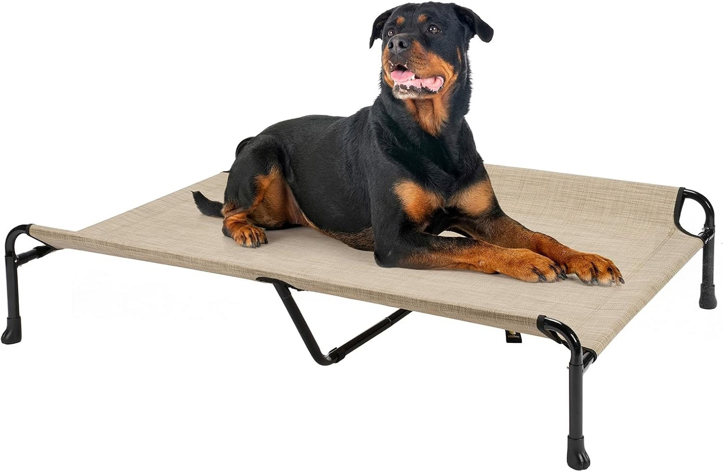 Elevated Dog Bed, Raised Dog Cots for Large Dogs, Waterproof Outdoor Dogs Bed, Cooling Pet Hammock with Guardrail, Upgraded Non-Slip Feet, Breathable Teslin Mesh, Beige, 47 x 29 inches