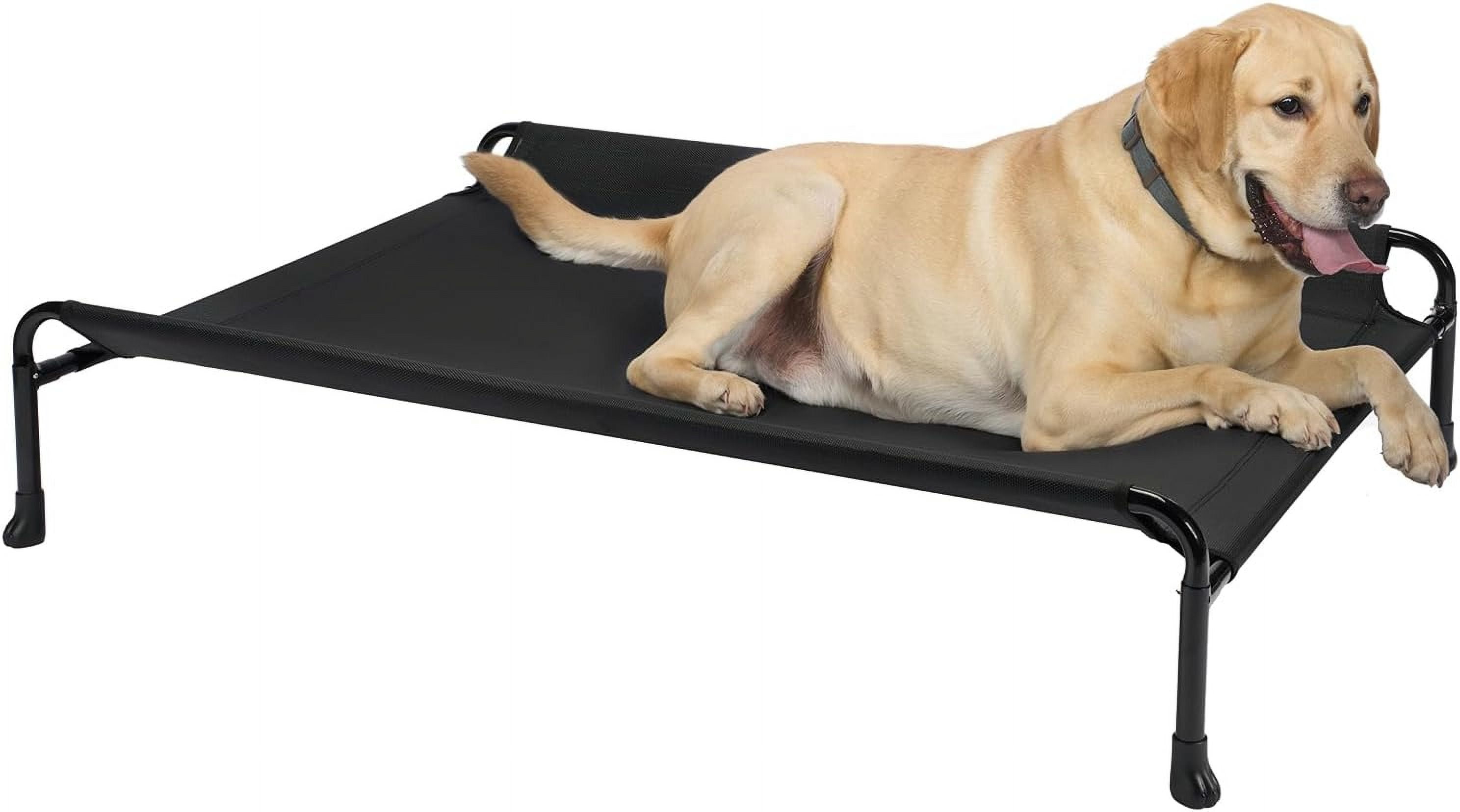 Elevated Dog Bed, Raised Dog Cots for Large Dogs, Waterproof Outdoor Dogs Bed, Cooling Pet Hammock with Guardrail, Upgraded Non-Slip Feet, Breathable Teslin Mesh, Black, 41 x 27 inches