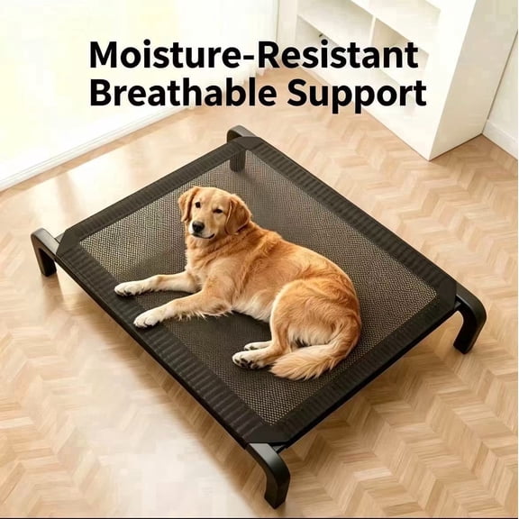 Elevated Dog Bed – Raised Outdoor Bed for Large Dogs, Portable Cooling Pet Cot with Breathable & Washable Mesh, Indoor & Outdoor Pet Hammock with Skid-Resistant Feet-L