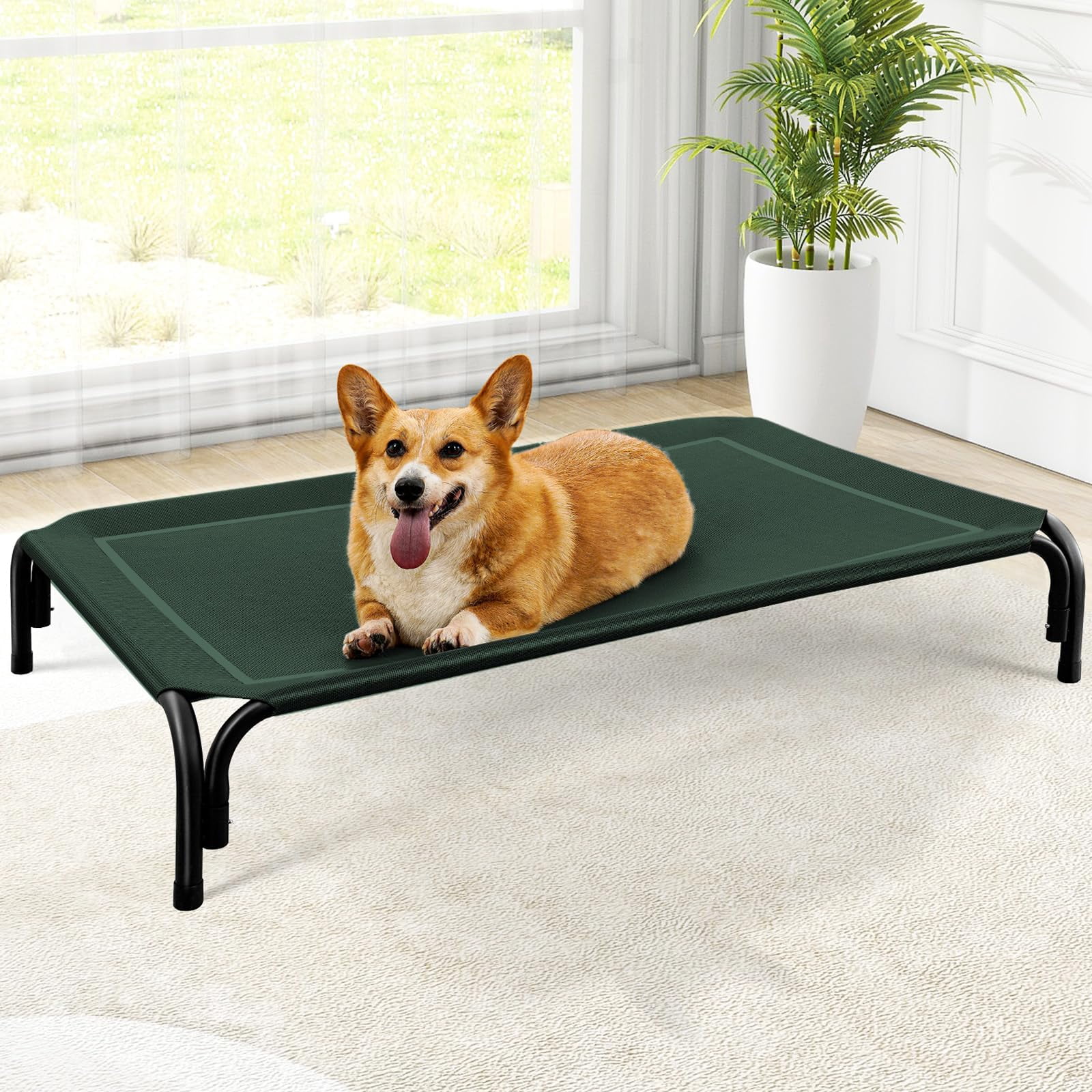 Elevated Dog Bed  Raised Outdoor For Medium Sized Dogs Portable Pet With Breathable & Washable Mesh Indoor Hammock Skid-resistant Feet.