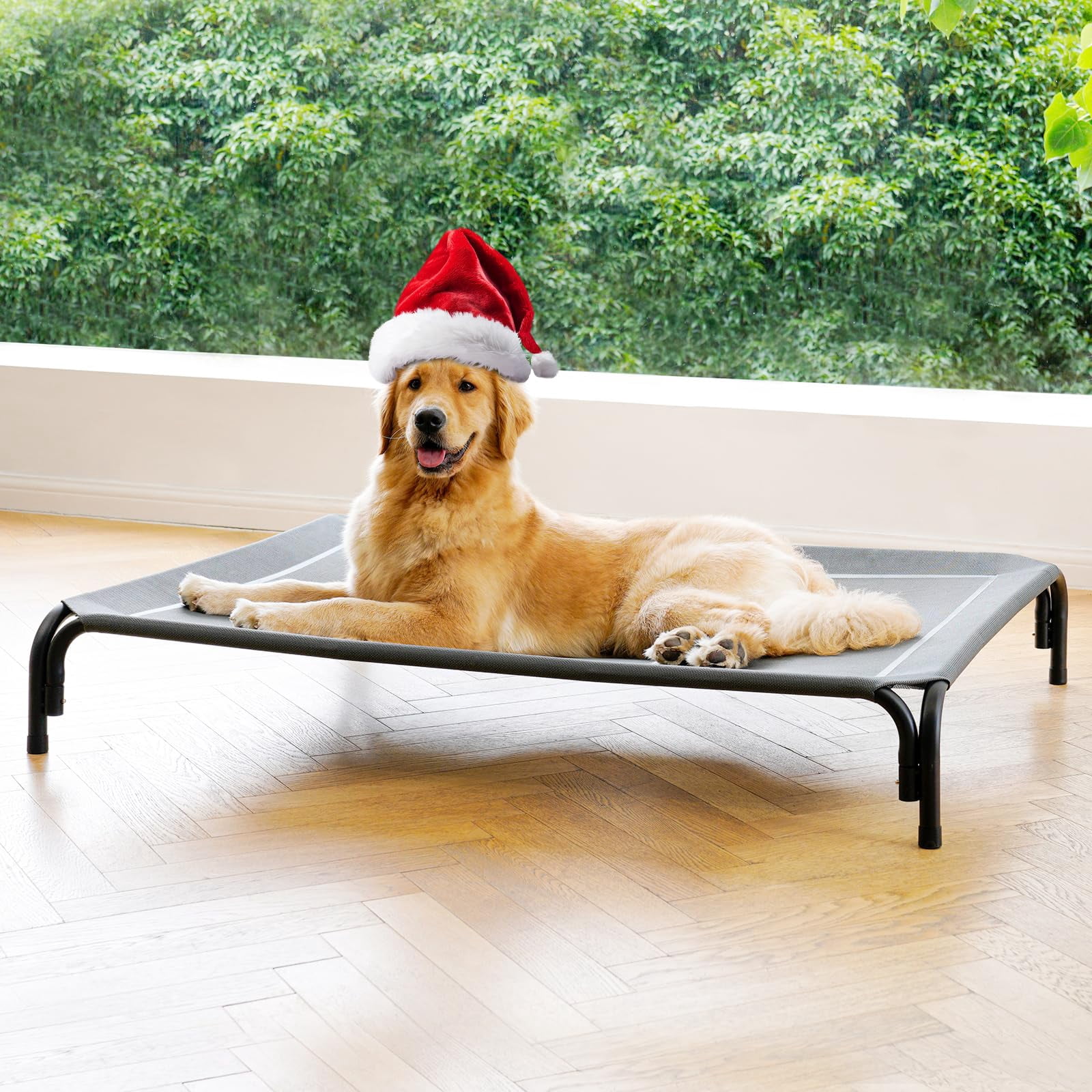 Elevated Dog Bed Raised Outdoor For Large Dogs  Installation Requires No Tools Frame With Washable Breathable Mesh Anti-slip Feet Indoor Pet Grey 43.3 Inches