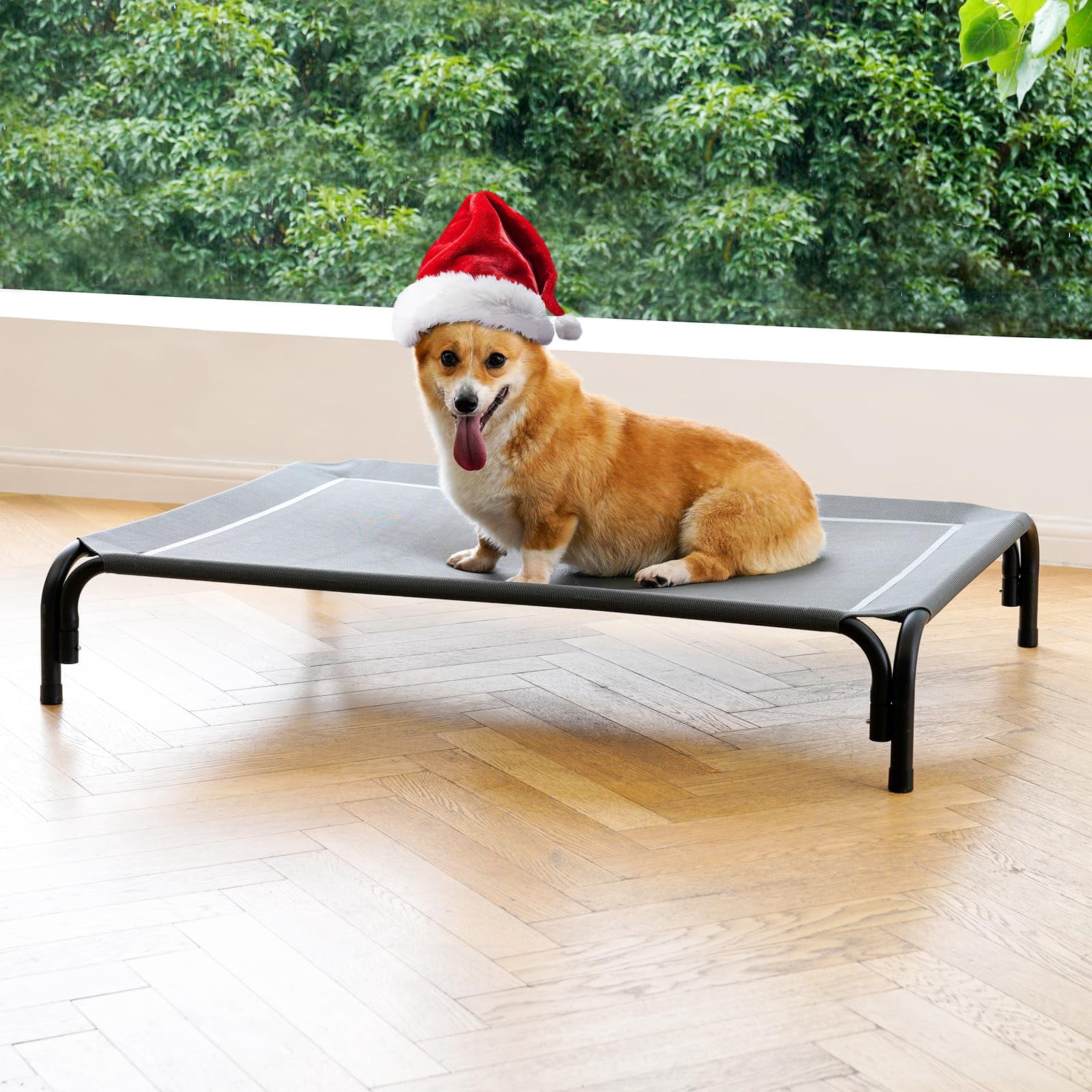 Elevated Dog Bed Raised Outdoor For Medium Dogs  Installation Requires No Tools Frame With Washable Breathable Mesh Anti-slip Feet Indoor Pet Grey 35.4 Inches