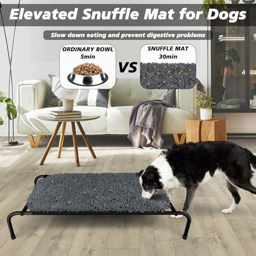 Elevated Dog Bed with Snuffle Mat Feature 2 in 1, Raised Dog Bed for Indoor and Outdoor Use Portable Warm Pet Cot with Puzzle Feeding Game for Slow Eating, Suitable for Small Medium Large Dogs