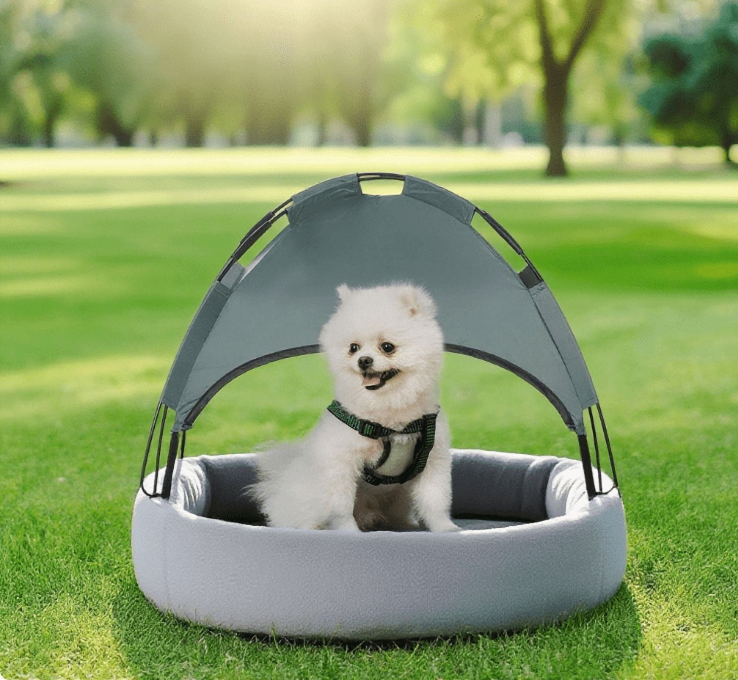 Elevated Dog Bed with UV Protection Canopy, Breathable Mesh Outdoor Dog Cot, 7" Elevated Airflow Portable Pet Bed for Small Dogs Under 22lbs, Indoor Outdoor Camping Travel