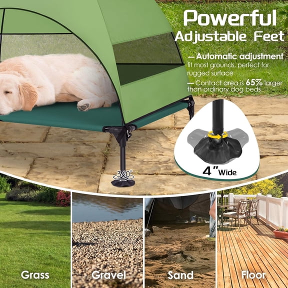 Elevated Dog Bed with Upgraded Canopy, Raised Outdoor Dog Tent with Powerful Anti-Slip Feet, Portable Pet Cot with Larger Shade, Raised Cooling Bed for Camping, Backyard, Beach, Poolside