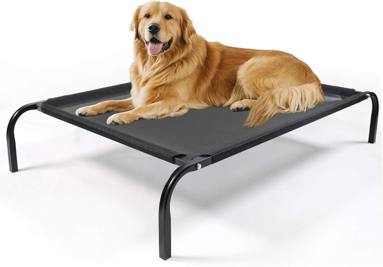 Elevated Dog Bed, X-Large Portable Indoor & Outdoor Cooling Raised Bed, Washable Breathable Mesh Dog Hammock Bed, with Skid-Resistant Feet, Frame with Breathable Mesh, (Black)