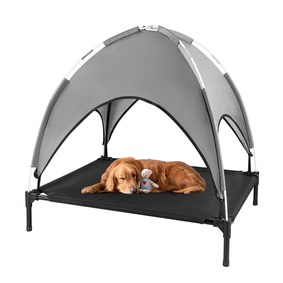 Elevated Dog Bed for Dogs, Outdoor Cooling Raised Pet Cot with Removable Canopy Portable Dog Shade Tent for Indoor & Outdoor Use, Grey