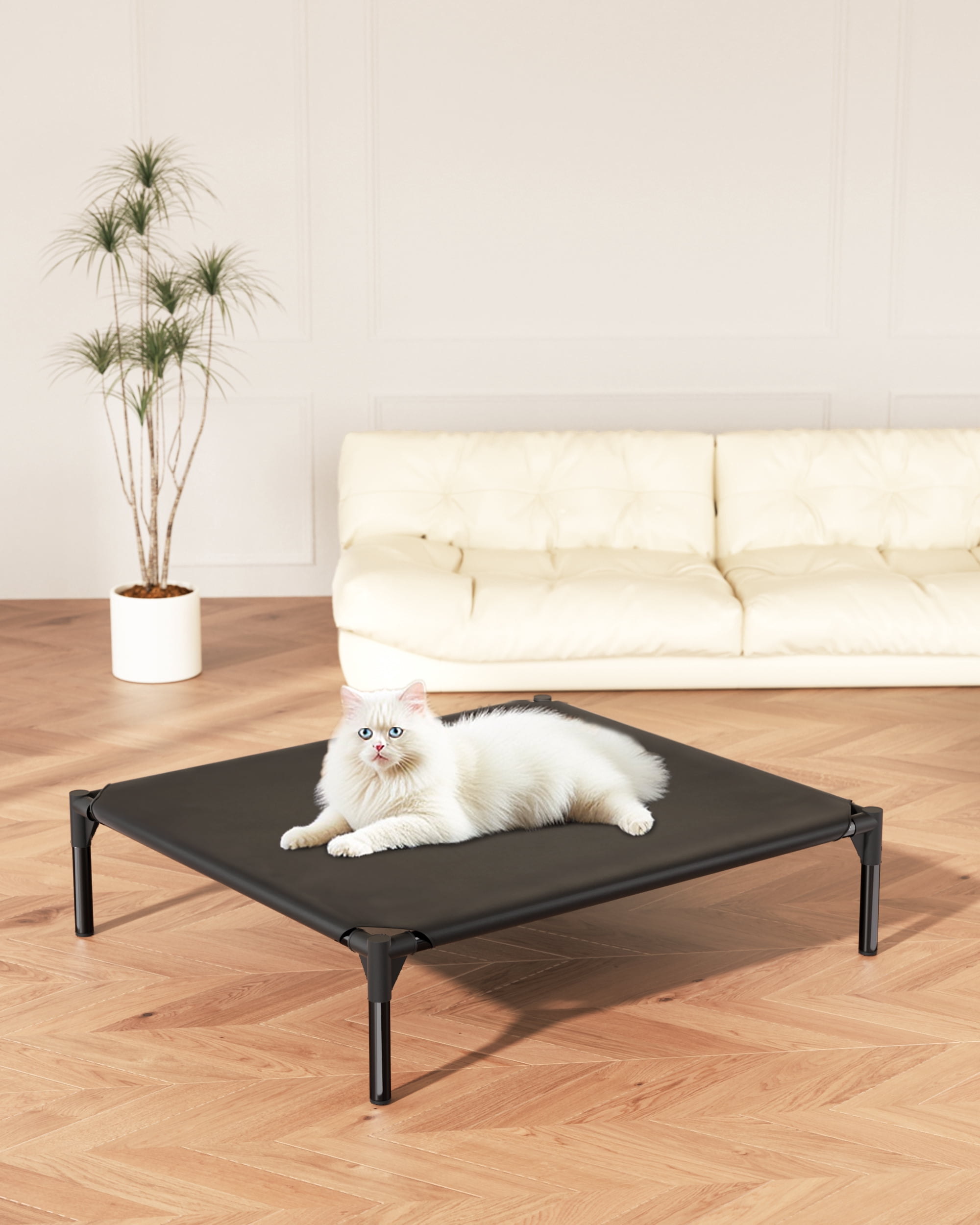 Elevated Dog Bed for Large Dogs, Raised Dog Cot Beds, Indoor & Outdoor Heavy Duty Pet Beds with Durable Teslin Recyclable Mesh, Black/XL