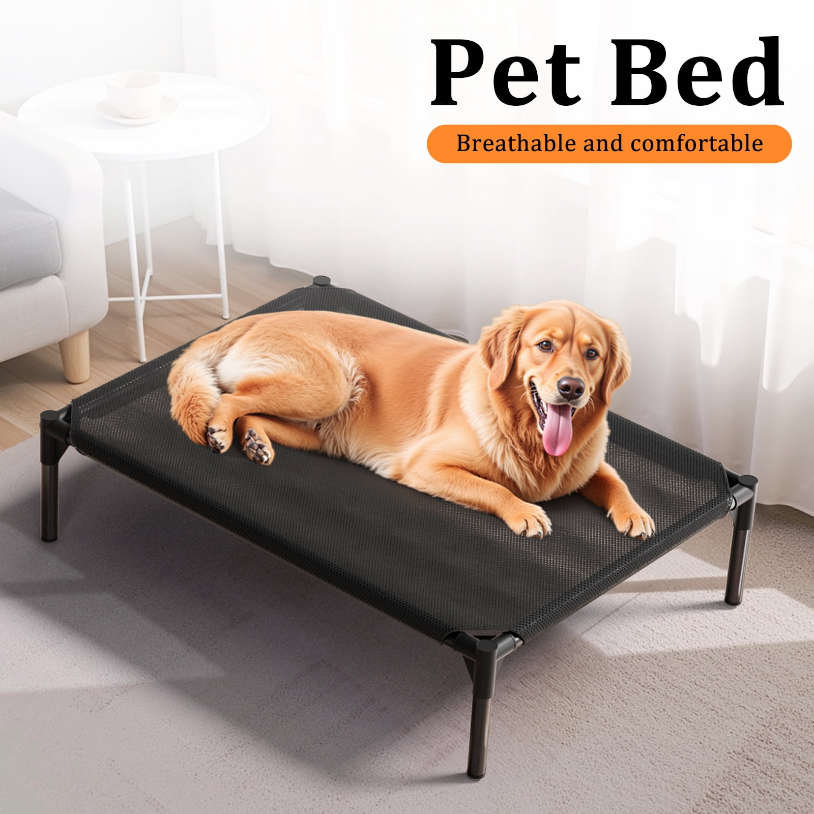 Elevated Dog Bed for Large Dogs, Raised Dog Cot Beds, Indoor & Outdoor Heavy Duty Pet Beds with Durable Teslin Recyclable Mesh, Black/XXL, 90*67*19cm