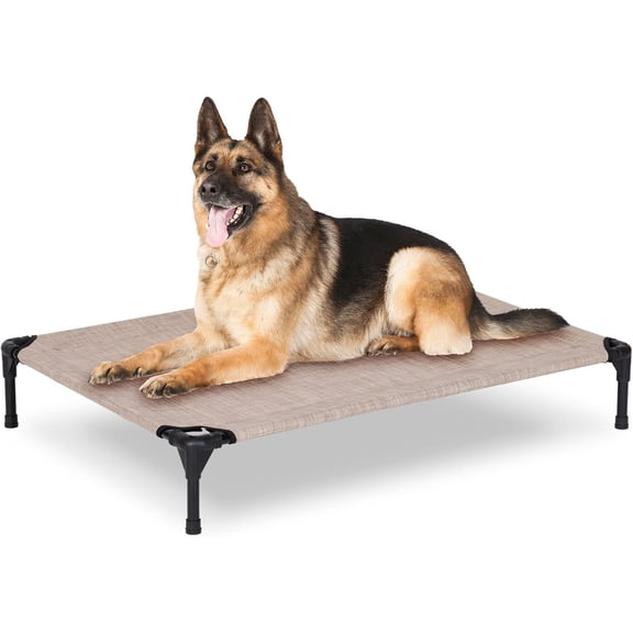 Elevated Dog Bed for Outdoor, Large Raised Dog Cot with Washable Mesh, Cooling Pet Cot Chew Proof for Outside Camping, 42"x30" Brown