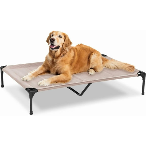 Elevated Dog Bed for Outdoor, XL Raised Dog Cot with Washable Mesh, Cooling Pet Cot Chew Proof for Outside Camping, 49"x33" Grey