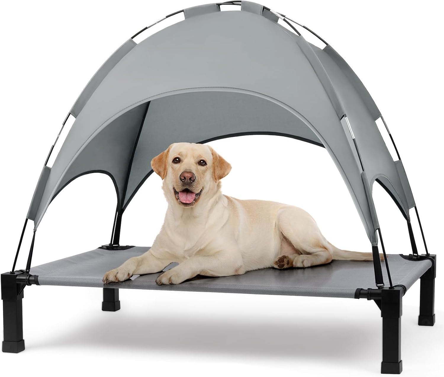 Elevated Dog Bed with Canopy, Outdoor Dog Bed Cot with Removable Shade Tent, Portable Raised Pet Cot Cooling Bed for Dogs and Cats, Grey, 51" x 36"