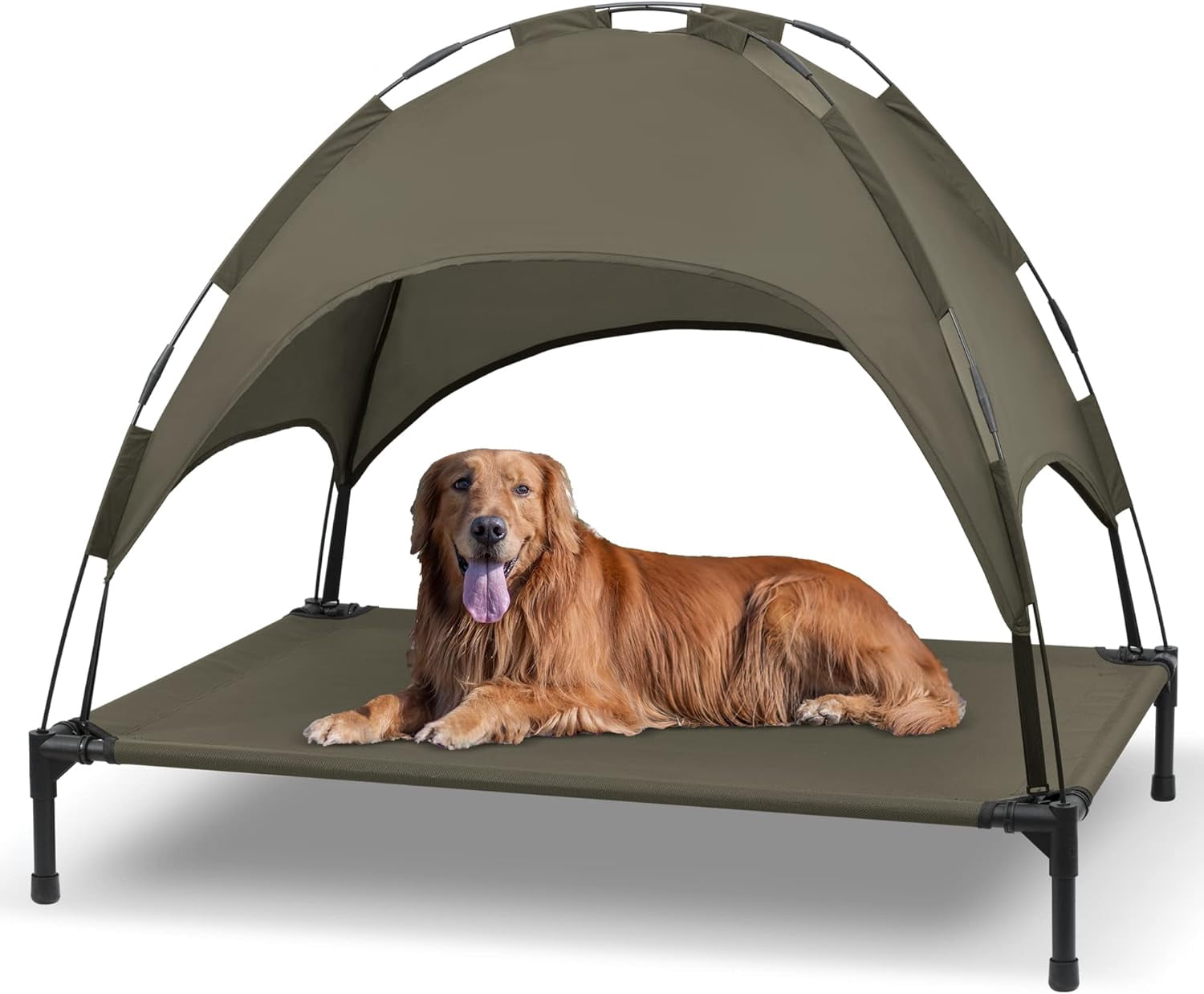 Image showcasing Elevated Dog Bed with Canopy, Outdoor Dog Bed Cot with Removable Shade ...