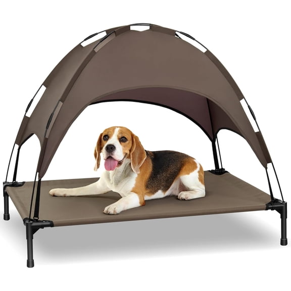 Elevated Dog Bed with Canopy, Portable Dog Cot with Removable Shade Tent, Outdoor Raised Pet Cot Cooling Bed for Dogs