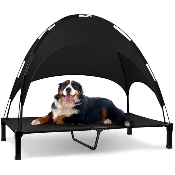 Elevated Dog Bed with Canopy, Portable Dog Cot with Removable Shade Tent, Outdoor Raised Pet Cot Cooling Bed for Dogs