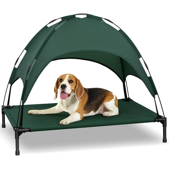 Elevated Dog Bed with Canopy, Portable Dog Cot with Removable Shade Tent, Outdoor Raised Pet Cot Cooling Bed for Dogs