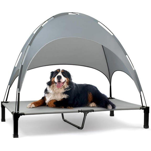 Elevated Dog Bed with Canopy, Portable Dog Cot with Removable Shade Tent, Outdoor Raised Pet Cot Cooling Bed for Dogs
