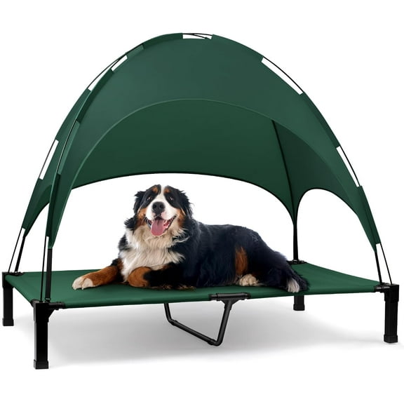 Elevated Dog Bed with Canopy, Portable Dog Cot with Removable Shade Tent, Outdoor Raised Pet Cot Cooling Bed for Dogs