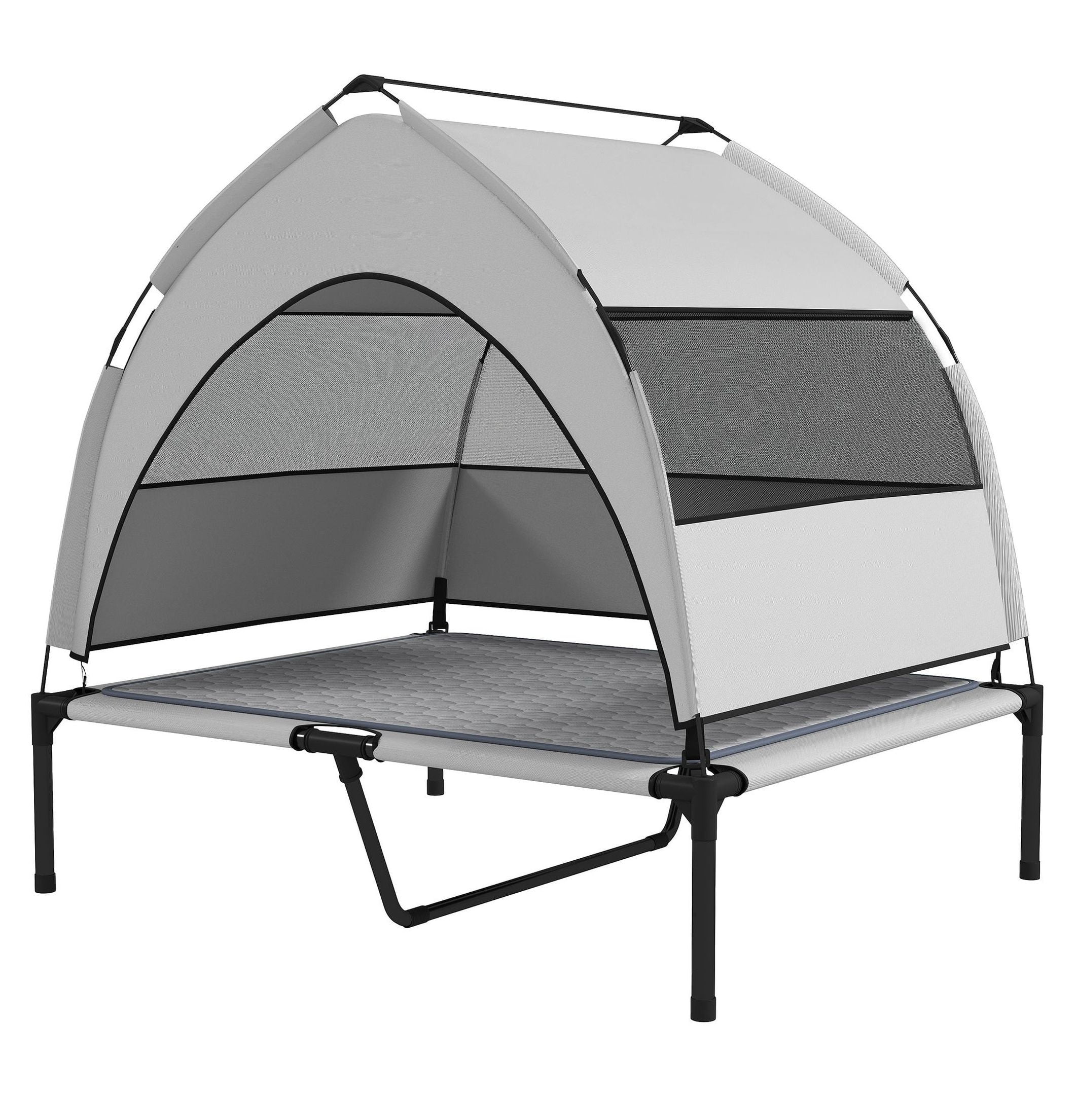 Elevated Dog Bed with Canopy, Portable Outdoor Dog Cot with Cooling Pad, 36x29.5x35in