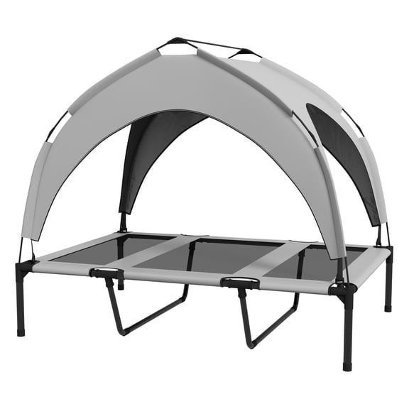 Elevated Dog Bed with Canopy, Raised Cooling Pet Bed for Outdoors, Camping, 42x30x37", Breathable Mesh, Washable, Large Breed Up to 66lbs
