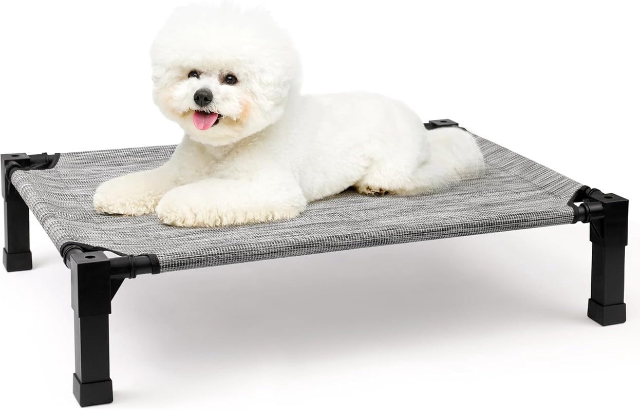 Elevated Dog Bed with Chew Proof Washable Breathable Mesh and Metal Frame, Portable No-Slip Feet for Outdoor or Indoor Use