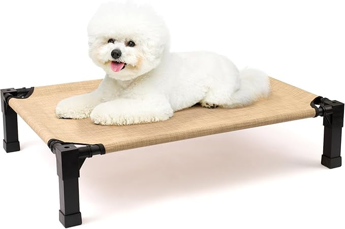 Elevated Dog Bed with Chew Proof Washable Breathable Mesh and Metal Frame, Portable No-Slip Feet for Outdoor or Indoor Use