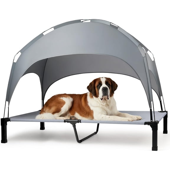 Elevated Dog Bed with Removable Canopy, Portable Dog Cot with Sun Protection Shade Tent, Raised Pet Cooling Cot Bed for Dogs, 60in