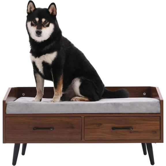 Elevated Dog Beds Frame with Mattress, Raised Wood Pet Bed Sofa Indoor for Large Medium Small Dogs Cats (Grey)