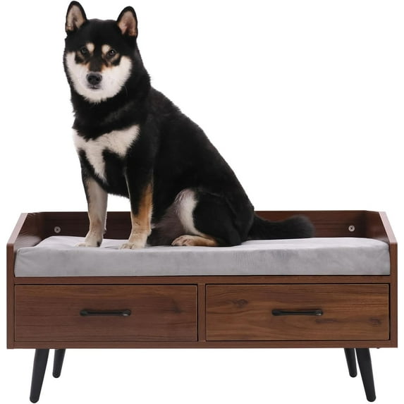 Elevated Dog Beds Frame with Mattress, Raised Wood Pet Bed Sofa Indoor for Large Medium Small Dogs Cats (Grey)