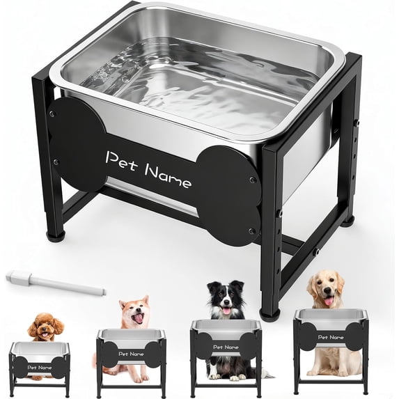 Elevated Dog Bowl, 2.4 Gallon Adjustable Stainless Steel Water Bowl for Large Breed, Dog Water Feeder, Pet Feeder with Full Metal Stand for Relief Joint Pressure, Easy Clean