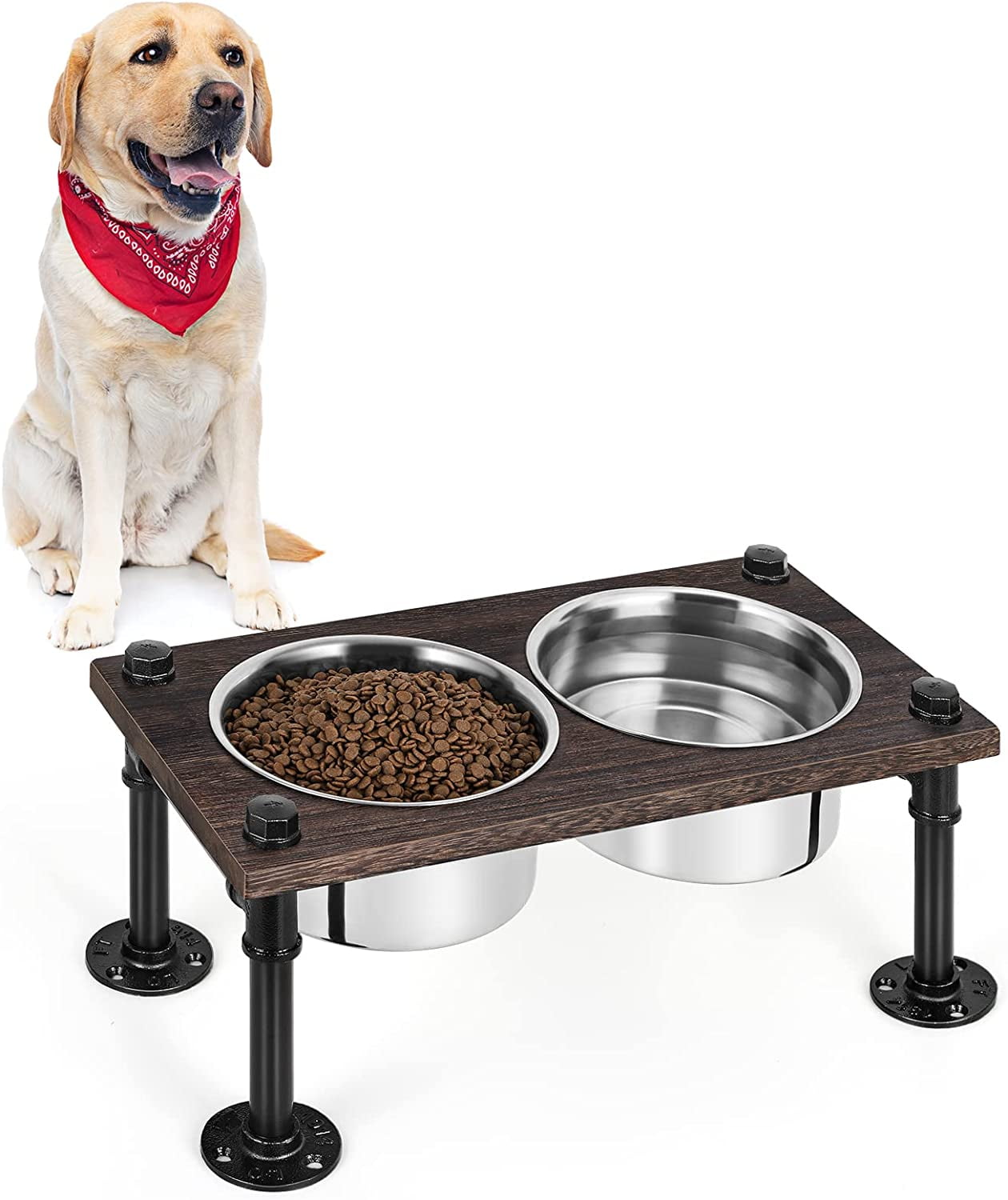 Elevated Double Stainless Steel Dog Bowls with Iron Stand Rack Adjustable  Raised Height Dog Food and Water Feeder Pet Dining Table Pet Diner Dish