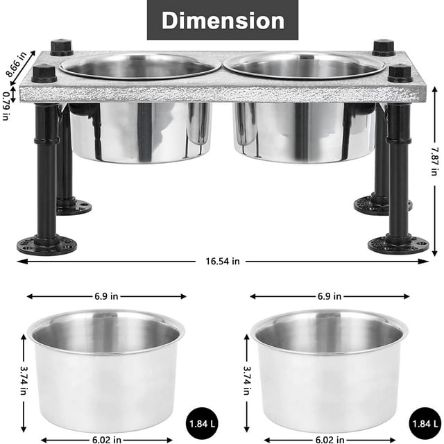 Elevated Dog Bowl with Double Stainless Steel Bowl and Waterproof Plate
