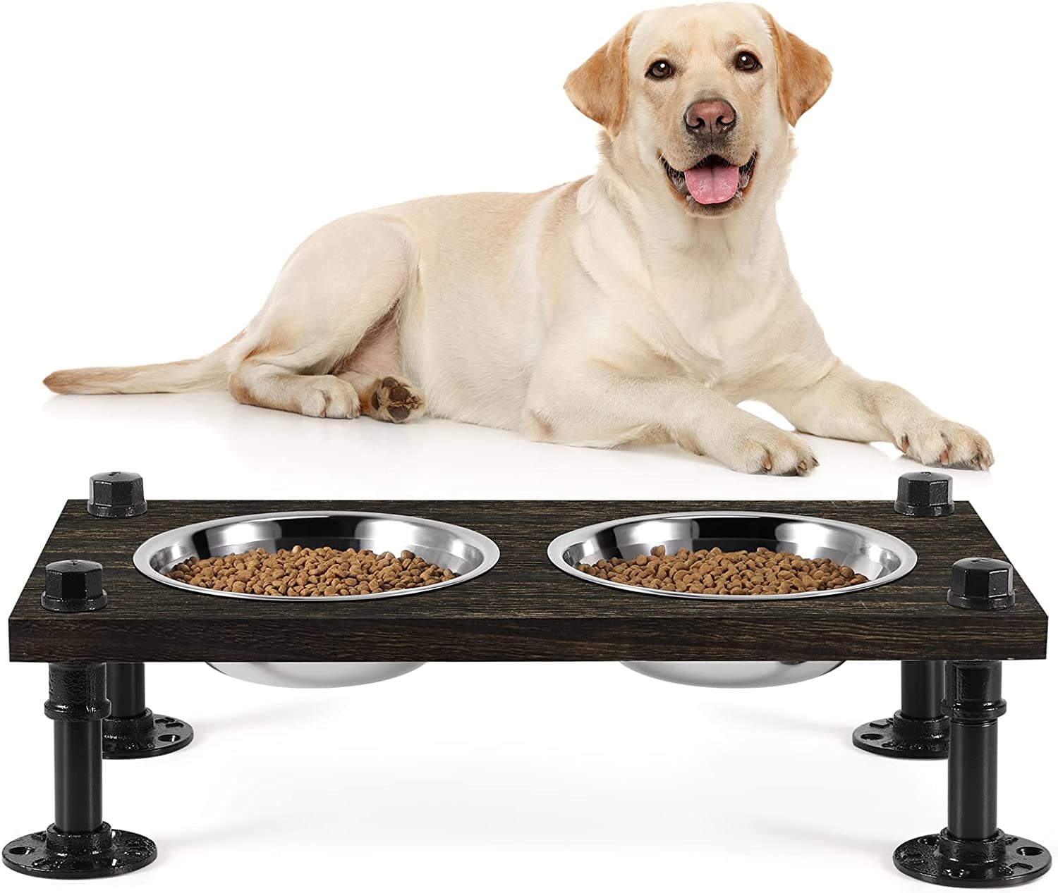 Elevated Dog Bowls Raised Dog Bowl Stand Feeder for Large Dogs, Wood  Farmhouse Dog Food Water Bowls with 2 Stainless Steel Bowls, Waterproof  Wood