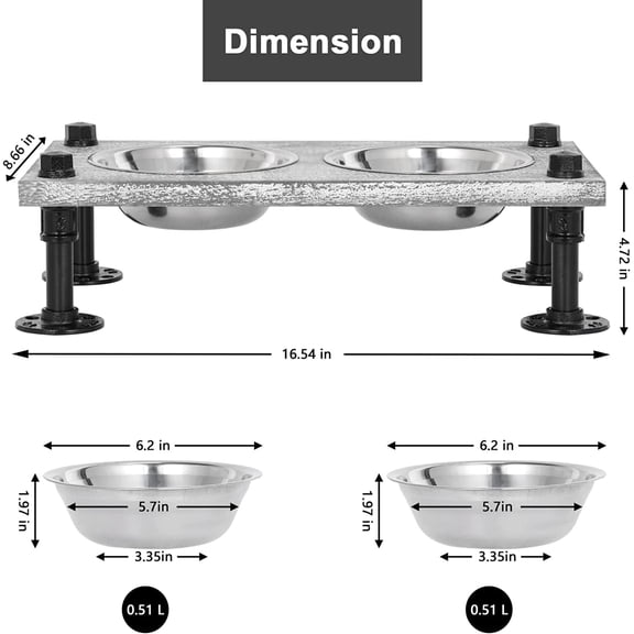 Elevated Dog Bowl with Double Stainless Steel Bowl and Waterproof Plate , Rustic Wooden Dog Dish Stand for Small and Medium Dogs and Cats. Do-Over Color