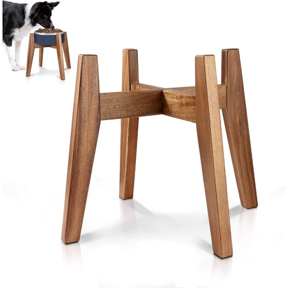 Elevated Dog Bowl Stand for Medium and Large Dogs, Fits 64 oz Bowls up to 9 Inches Diameter, Solid Acacia Wood, Single Feeding Station (Stand Only), Large - 1 Pack