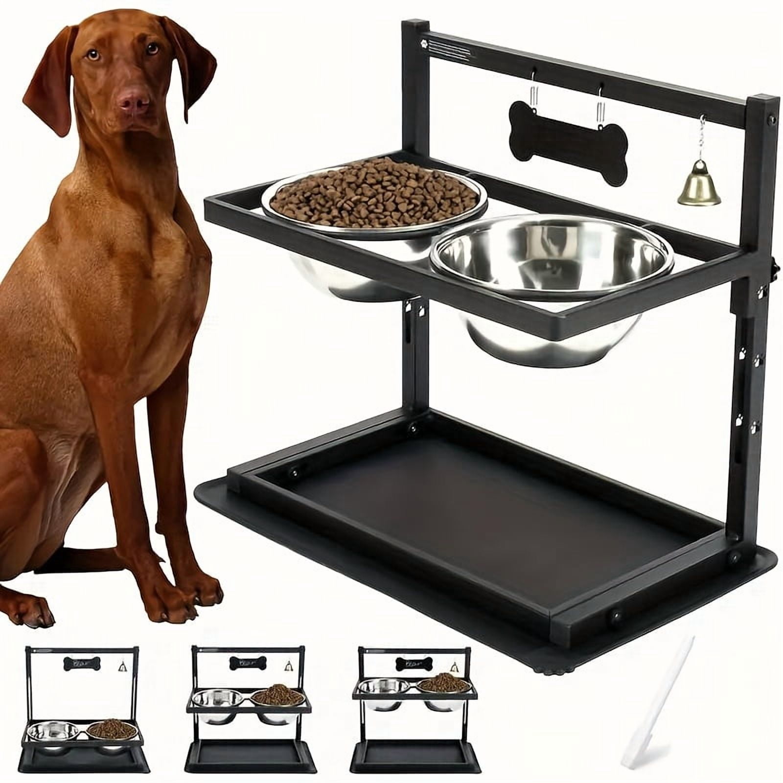 Elevated Dog Bowl Stand with 2 Stainless Steel Bowls, Raised Feeder for Medium Large Dogs
