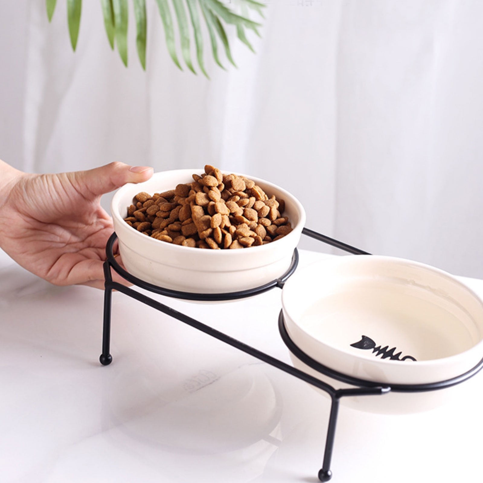 Elevated Dog Bowl Stand With Iron Frame For Easy Feeding And Improved Digestion