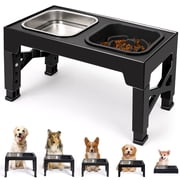 Elevated Dog Bowls, 2 Stainless Steel Dog Food Bowls, Raised Dog Bowl Adjusts to 5 Heights for Small Medium and Large Dogs,Black