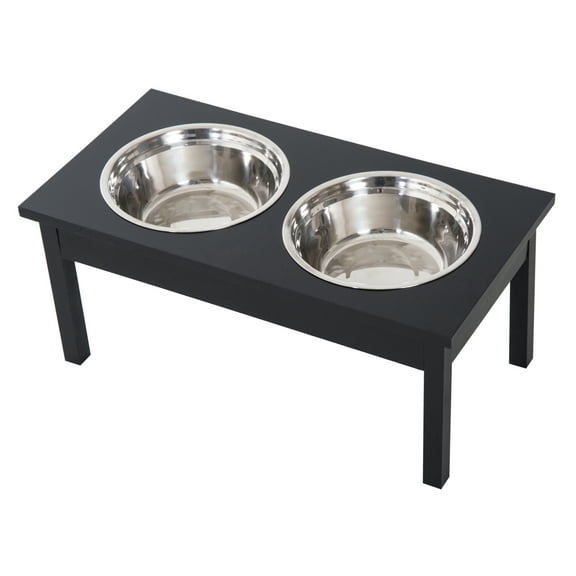 Elevated Dog Bowls 23" Wooden Pet Feeder - Black - Heavy Duty Double Diner for Improved Digestion - Non-Slip Elevated Dog Food & Water Bowls Black + MDF