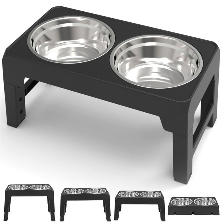 Elevated Dog Bowls, 4 Height Adjustable Raised Dog Bowl with 2 Stainless  Steel Dog Food Bowls for Small Medium Large Dogs and Pets(Black) 
