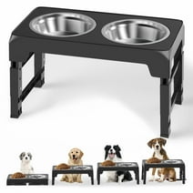 Elevated Dog Bowls, 5 Adjustable Heights Raised Dog Bowl, Dog Bowl Stand with 2 Thick 42oz Stainless Steel Dog Food Bowls for Small Medium Large Dogs Cats, Black