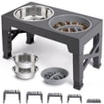 thumbnail image 1 of Elevated Dog Bowls - 5 Adjustable Heights Stand, 2 Stainless Steel Bowls & 1 Slow Feeder, for Small to Large Dogs, Gray, 1 of 7