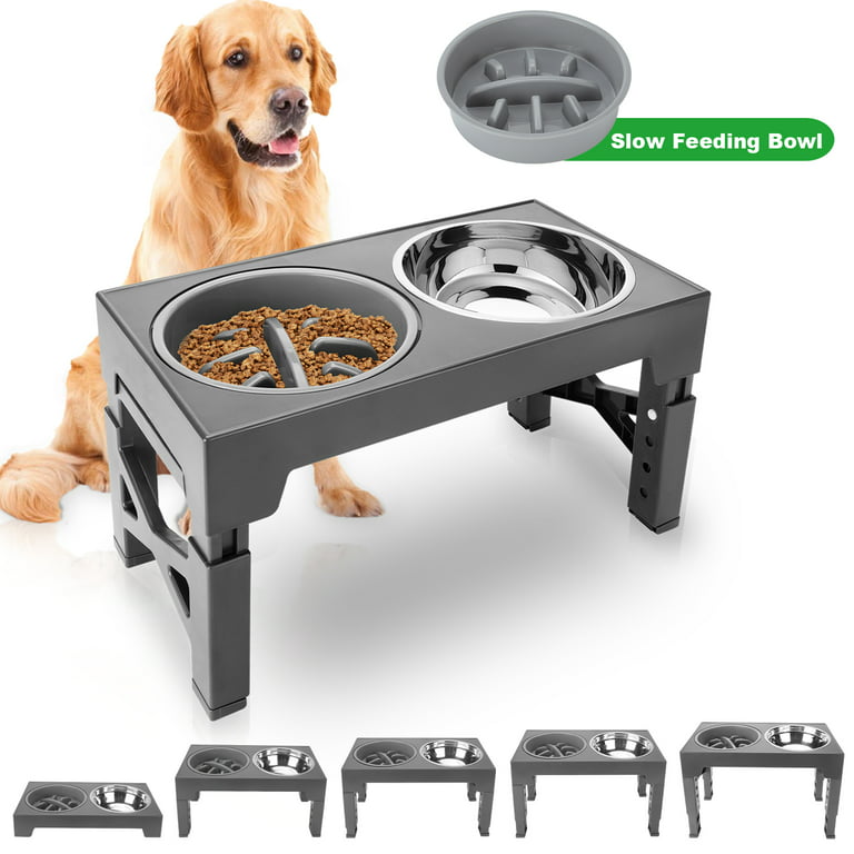 Elevated Dog Bowls w/ Slow Feeder 4 Adjustable Heights Raised Dog