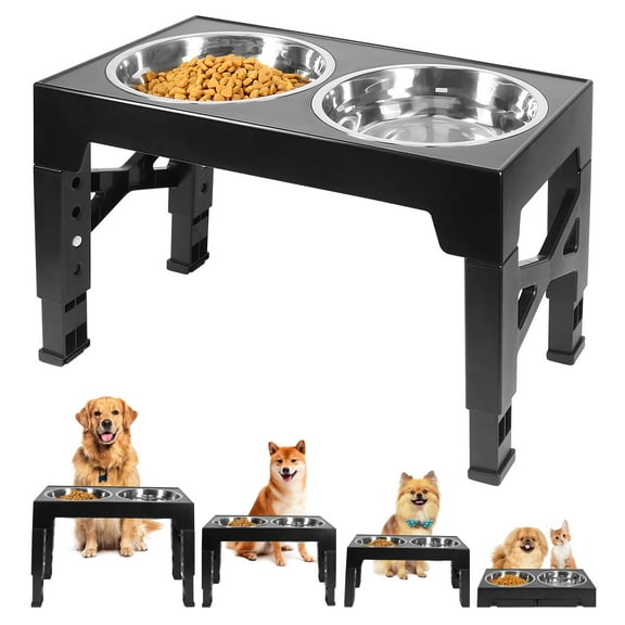 Elevated Dog Bowls, Adjustable Height Raised Dog Food Bowls for Small Medium and Large Dog