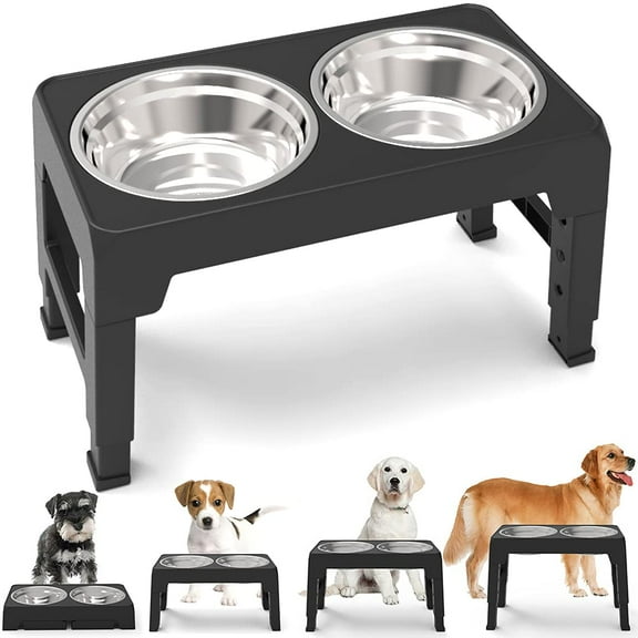 Elevated Dog Bowls Adjustable Raised Dog Bowl Stand Dog Feeding Station Adjusts to 4 Heights for Small Medium Large Dogs and Pets
