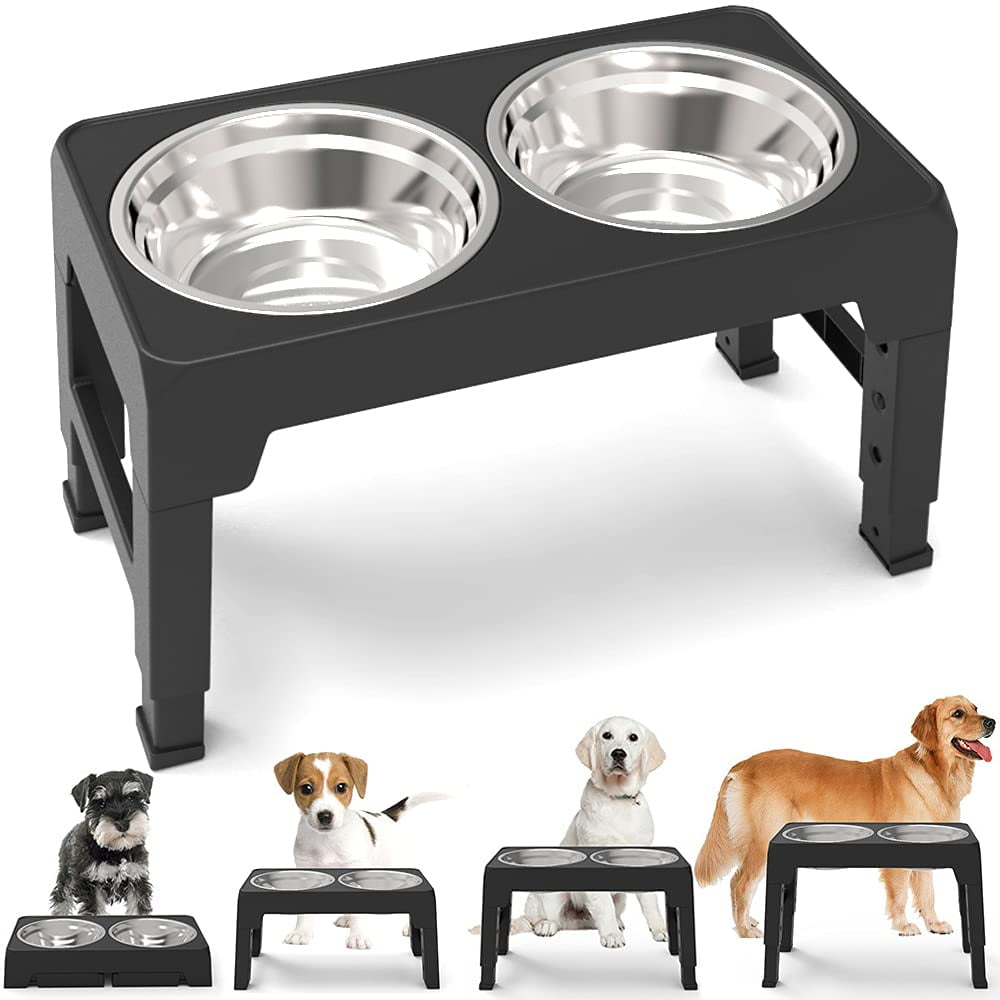 Elevated Dog Bowls Adjustable Raised Dog Bowl Stand with Double Stainless Steel Dog Food Bowls Adjusts to 4 Heights 3.1”, 8.6”, 10.2”, 11.8”, for Small Medium Large Dogs and Pets