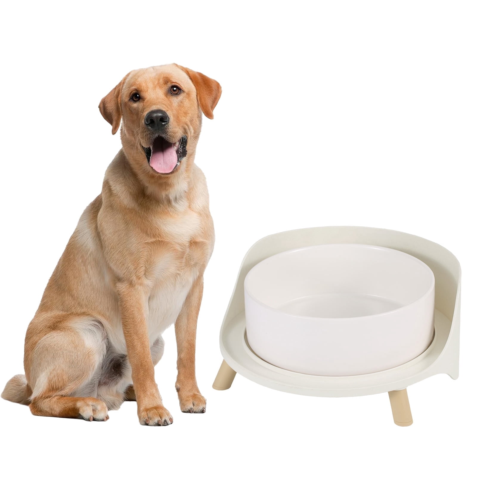 Elevated Dog Bowls Large Dogs - Raised Dog Food Bowl with Non Slip Stand - Heavy Weighted Ceramic Dog Feeding Bowl - Dog Water Bowl - 1 x 1800 ml - 60 oz - White