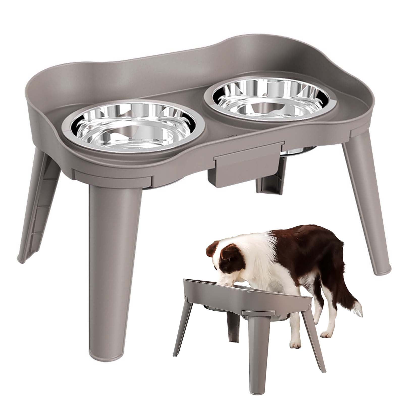 Elevated Dog Bowls for Large Dogs, Slow Feeder Dog Food and Water Bowls for Dogs No Spilling, Plastic Raised Dog Bowls with Stand for Medium Dog, Cats and Pets （L）