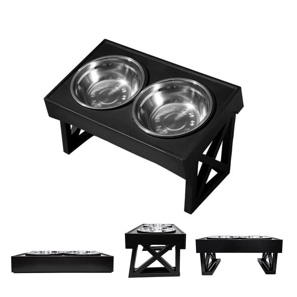 Behmoe Elevated Dog Bowlsfor Medium Large Dogs,3 Heights Adjustable Breed Raised Dogs Bowl Stand with 2 Stainless Steel Water And Food Bowls,Non-Slip Feeder Dish Station,Black